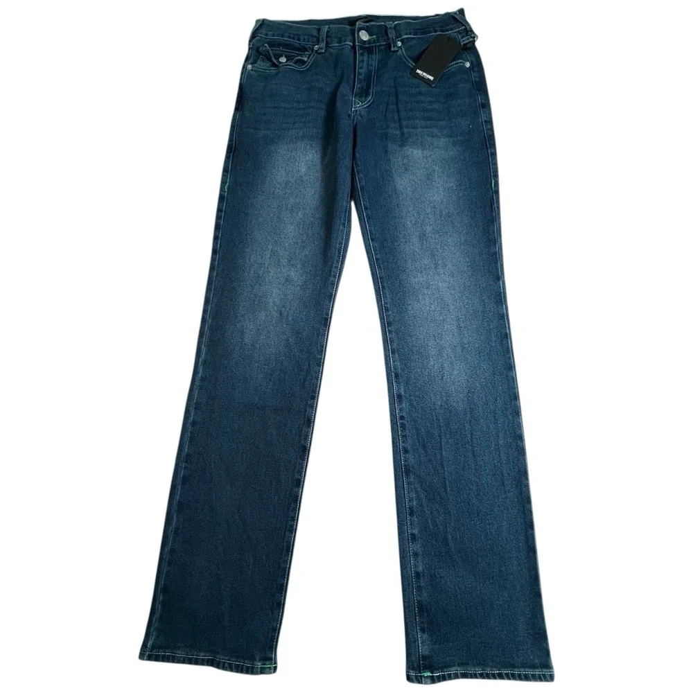 NEW True Religion Mens 31X34 Ricky Relaxed Straight‎ Flap Pocket Dark Wash Jeans